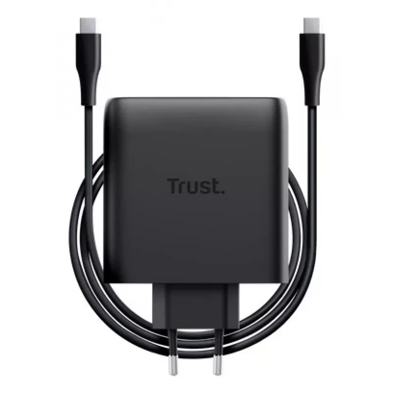 TRUST Maxo 100W 2-Port USB-C GaN Charger — 100 W, 2× USB-C, 20 V max, 2 m cable, black