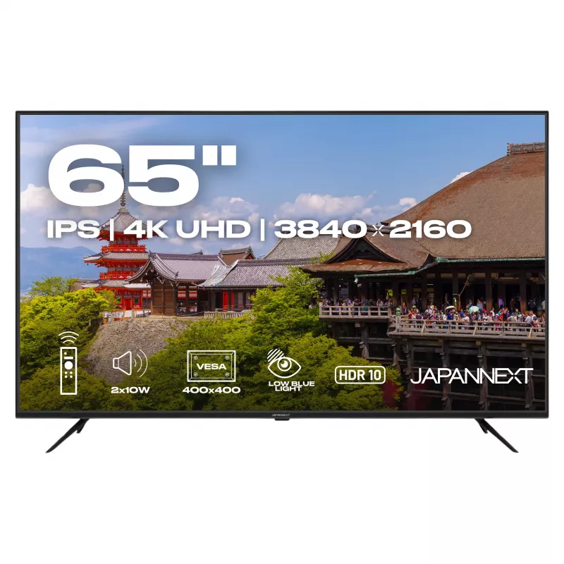 164,0cm/65 (3840x2160) JAPANNEXT JN-IPS650UHD60F 16:9 IPS 60Hz HDMI USB WLAN Speaker Black