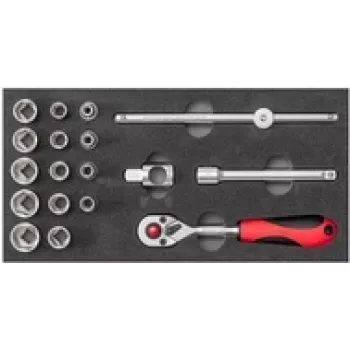 Socket wrench set gedore red R22150020, 18-piece socket set with ratchet and sockets