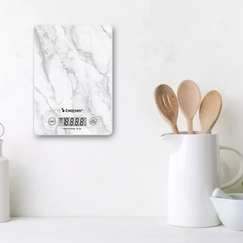 Kitchen scale Beper P102BIL004 - digital, 5 kg, 1 g, white marble