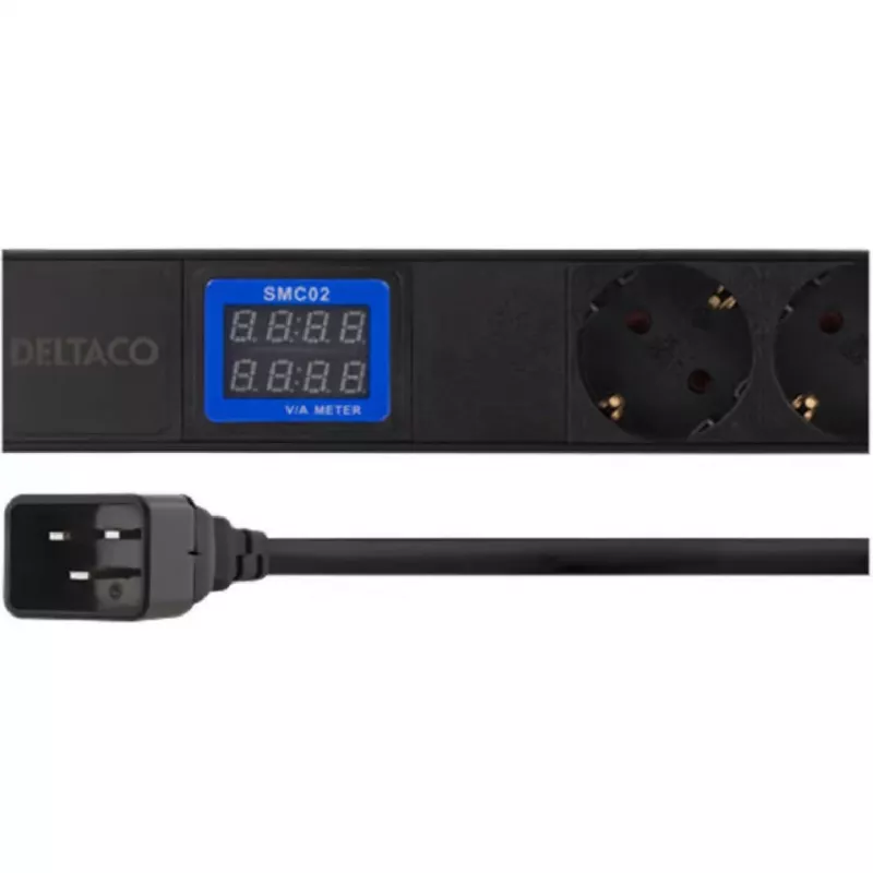 Power distribution unit PowerWalker 10133010 PDU 1U Black, Type F outlets, C20 coupler, 16 A, 3500 W, 2 m cable