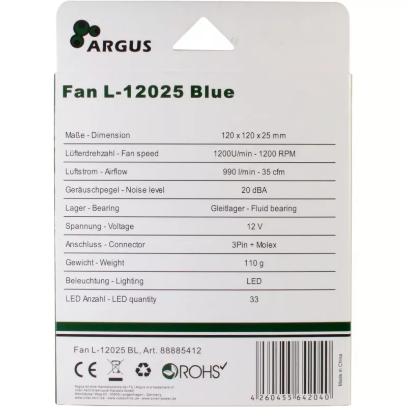 INTER-TECH Argus L-12025 120mm Blue LED Case Fan