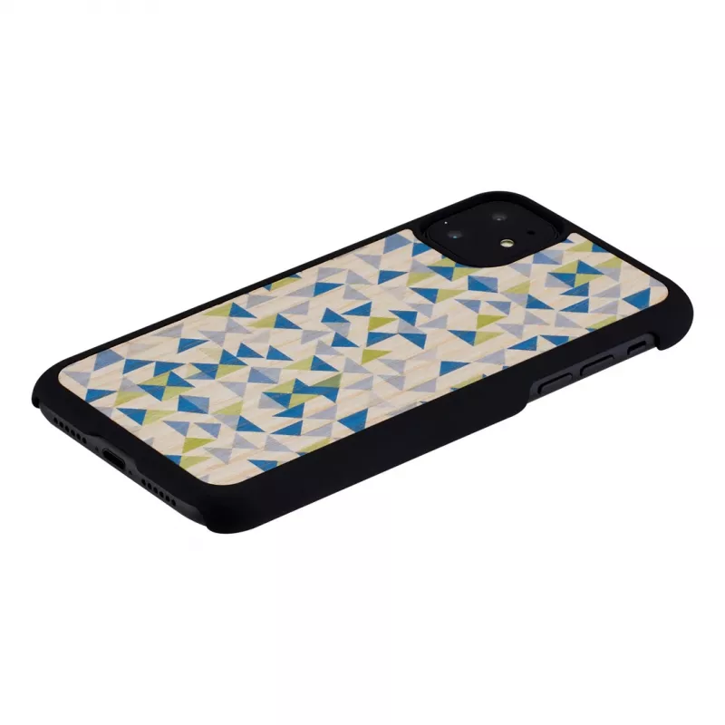 Phone case man and wood for iPhone 11 — blue triangle on black, protective hard-shell
