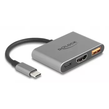 DeLOCK 61071 video cable adapter 0.1 m USB Type-C USB Type-C USB Type-A HDMI Grey