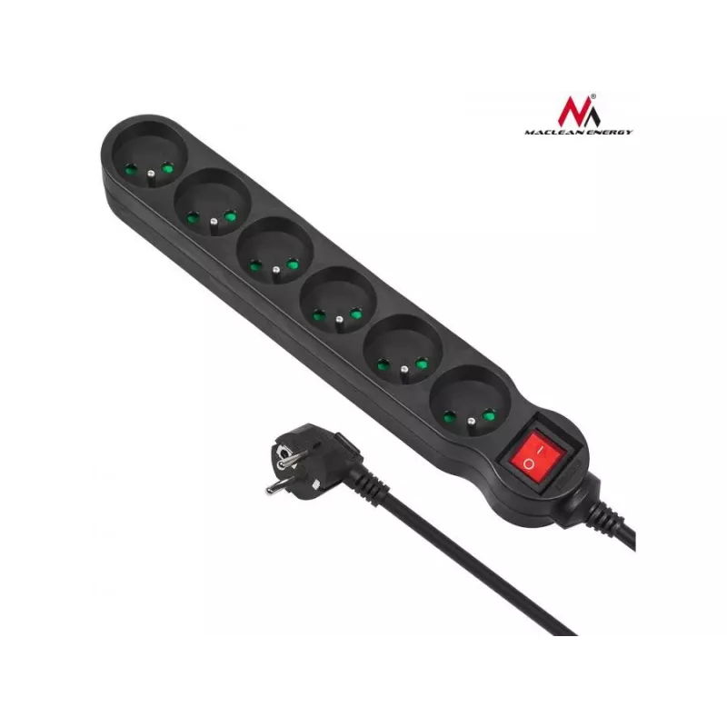 Power Extension Maclean MCE188 5m 6 AC Outlets Indoor Black