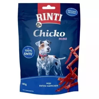 Dog training treats RINTI Chicko Mini Duck 80 g — grain‑free, duck flavor, 55% protein, sachet