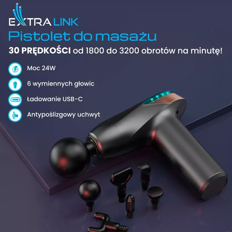 Massage Gun Extralink MSG-02-LITE 3200 RPM 6 tips