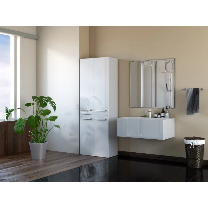 Topeshop NEL 1K DD white gloss bathroom storage cabinet White