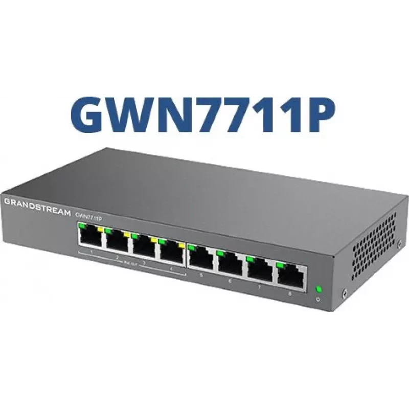 Managed L2 Gigabit PoE Network Switch Grandstream GWN7711P — 8x RJ-45 10/100/1000, 48V DC, Desktop/Wall-mount
