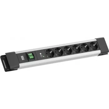 Power strip Bachmann CONNECTUS with 6× CEE 7/3 outlets, 1× SPD-Plus surge protection, 1× switch, 2.0 m cable