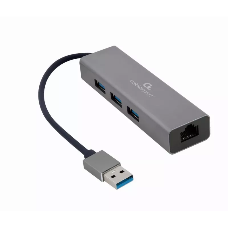 Gembird A-AMU3-LAN-01 USB-A to Gigabit LAN Adapter with 3-Port USB 3.0 Hub, Black