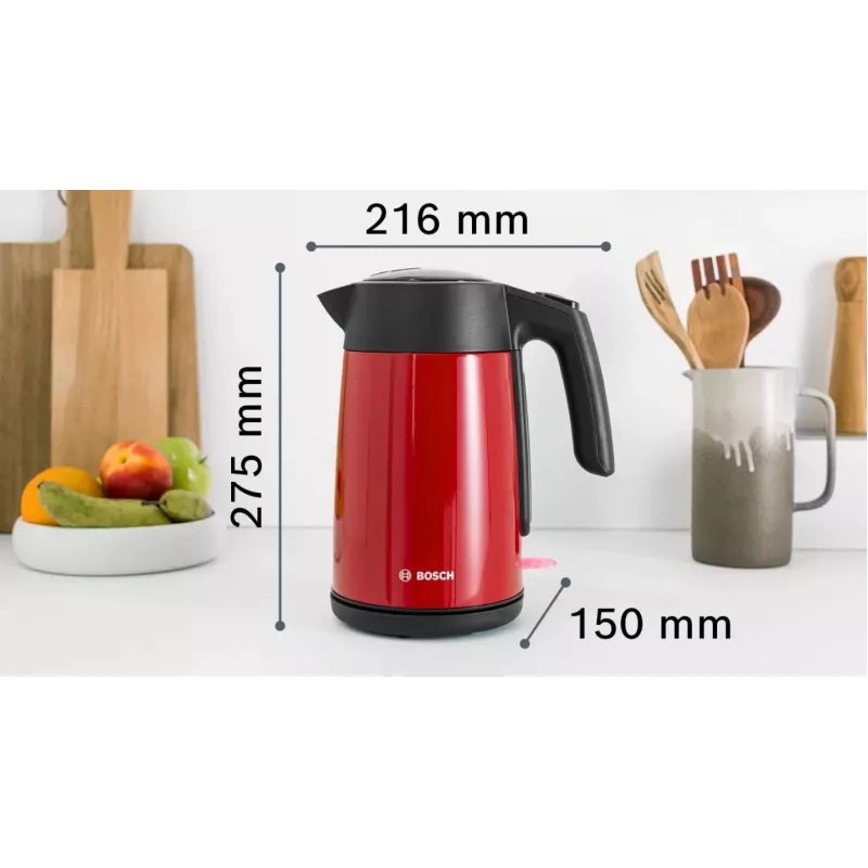 Electric kettle Bosch TWK7L464 — 1.7 L capacity, 2400 W, red, plastic housing