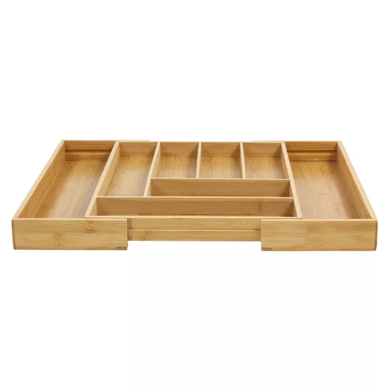 Cutlery drawer organiser GreenBlue GB379 bamboo insert with compartments, natural finish