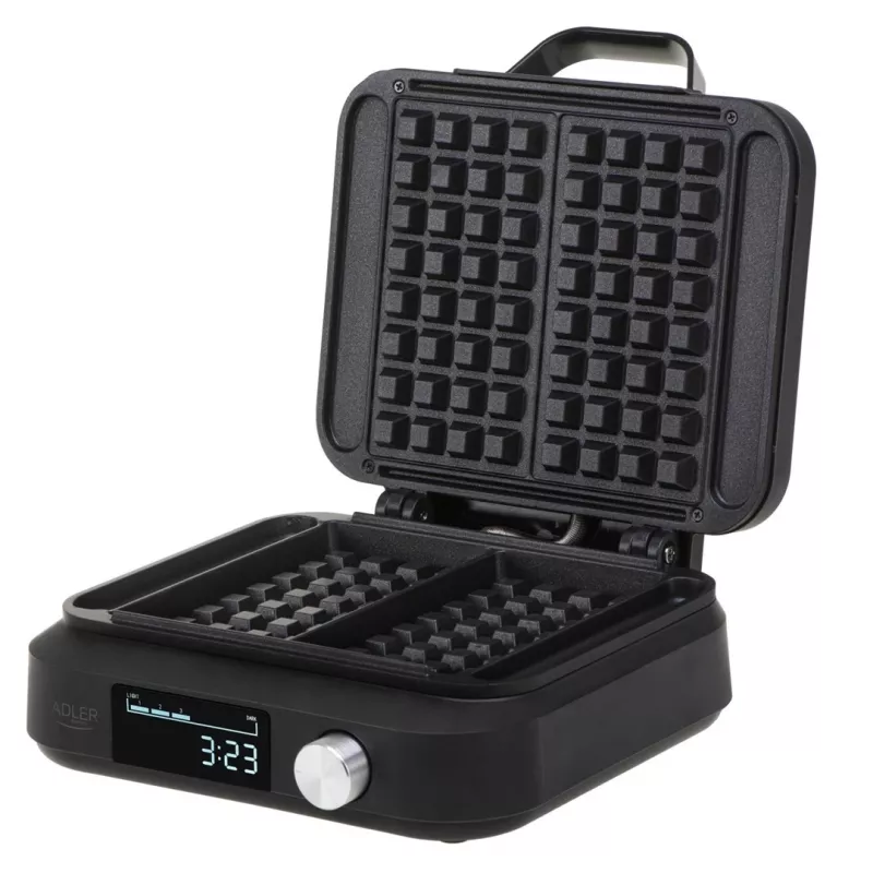 Waffle maker Adler AD 3087 — electric Belgian waffle iron, 2200 W, 2 rectangular plates 9×17 cm, black