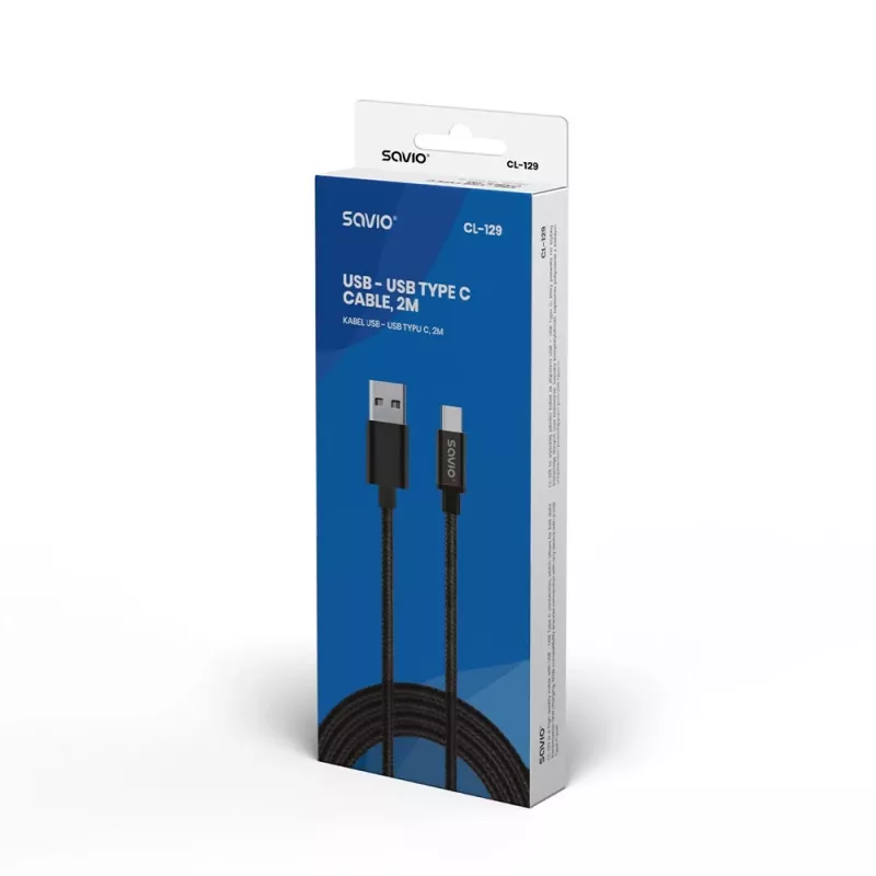 Savio CL-129 USB cable 2 m USB 2.0 USB A USB C Black