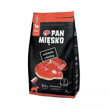 Dry dog food Pan Miesko Beef with Goat Adult Crunchy M — 9 kg, 30% Protein, 20% Fat, Gluten-Free