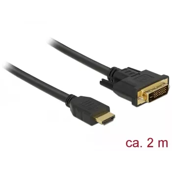 DeLOCK - Video Cable - HDMI / DVI - DVI-D (M) to HDMI (M) - 2,0m - Triple Insulation - Black - Thumbscrews (85654)