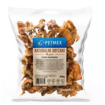 Dog chew PETMEX Pork Strips 500 g — natural pork chews for adult dogs, dental protection, suitable for all breeds