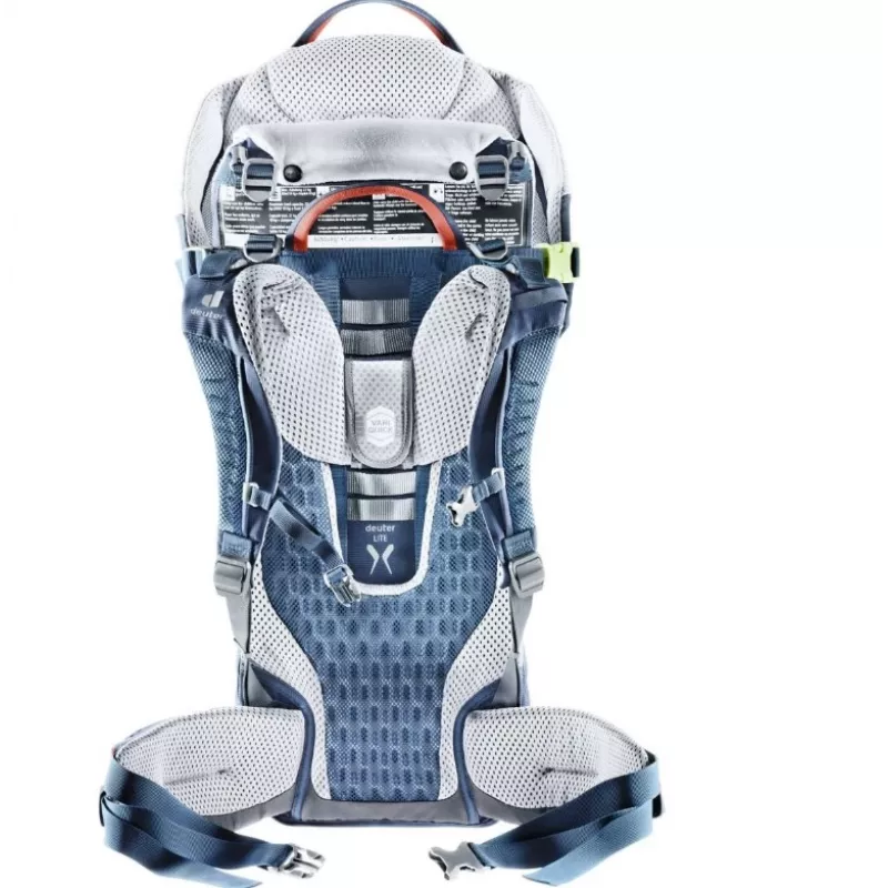 Baby carrier backpack DEUTER Kid Comfort Active — blue, polyamide, up to 22 kg, sunshade, footrest, VariQuick, Lite Air