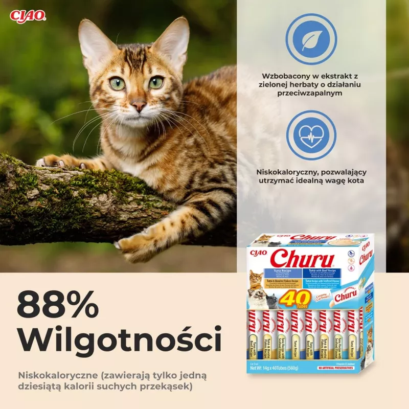 Wet cat treats INABA Churu Variety box Tuna with seafood — 40 x 14 g paste pouches, grain-free, sugar-free