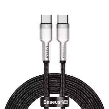USB‑C to USB‑C cable Baseus Cafule Metal — 2 m, 100W charging, USB 2.0 (480 Mbps), zinc‑plated contacts, black