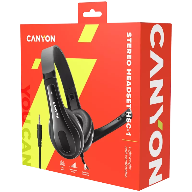 CANYON PC headset HSC-1 PC Mic Flat 2m Black