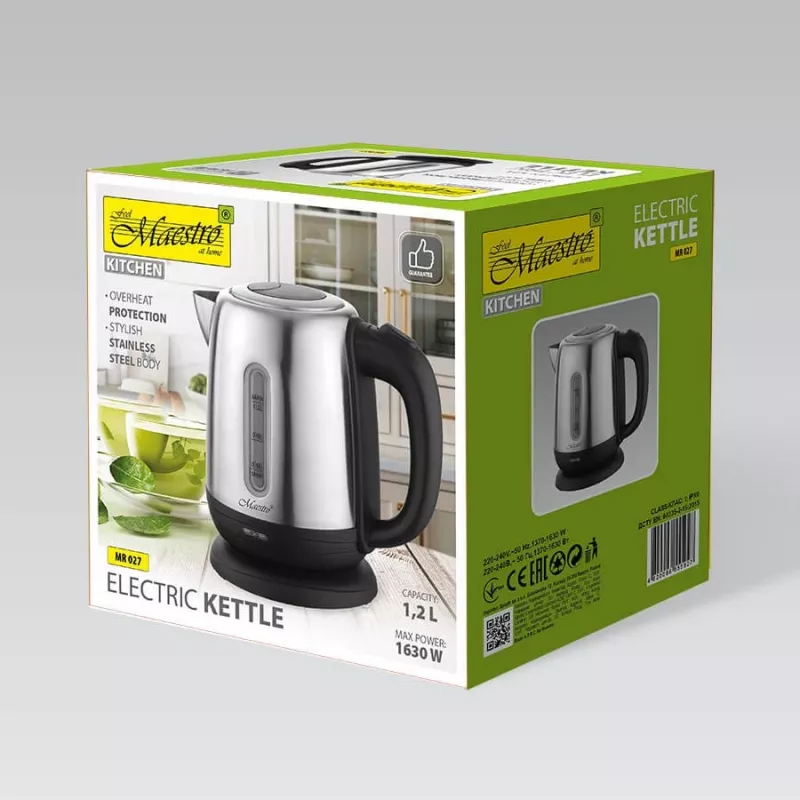 Electric kettle Maestro MR-027 1.2 L 1630 W stainless steel, anti-calc filter, water level indicator