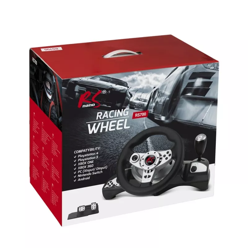 Steering wheel nano rs RS700 wired USB 270° rotation, 10 buttons, pedals, vibration, 1.8 m cable