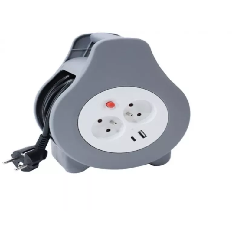 Power extension reel MONTIS MT188-10 10 m cable, 2 AC outlets, grey