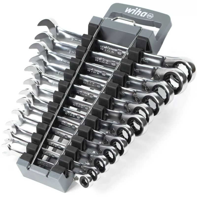 Ring ratchet wrench set Wiha 44661, reversible, 12 pieces, sizes SW 8–19 mm