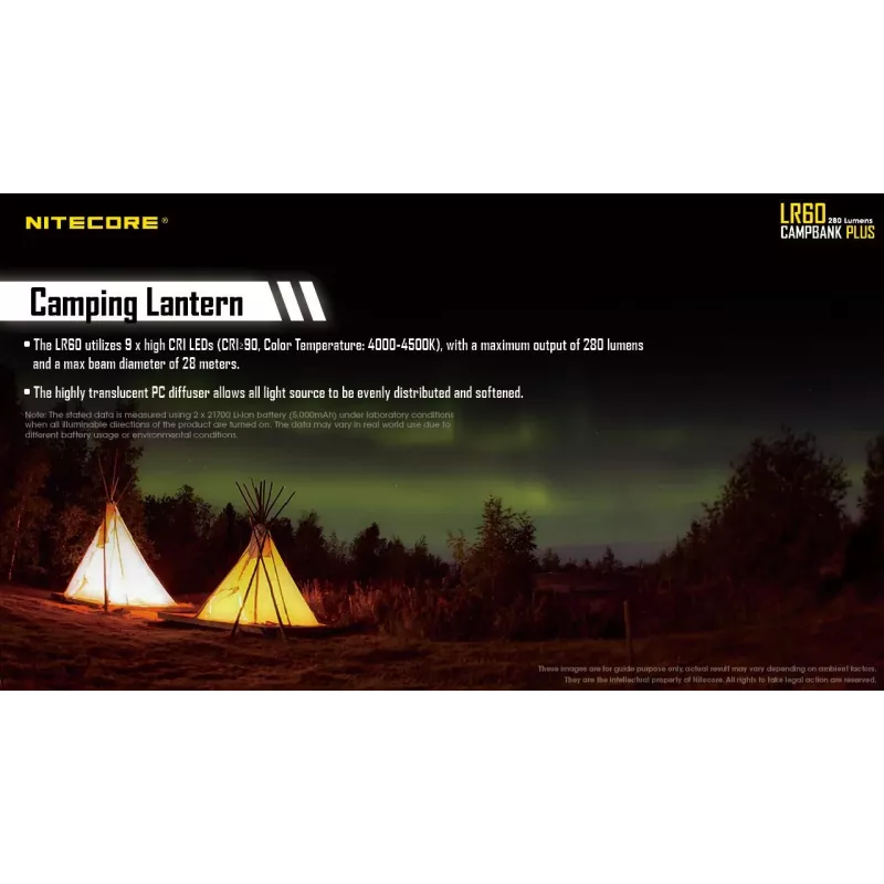 Battery powered camping lantern Nitecore LR60 280 lm USB C