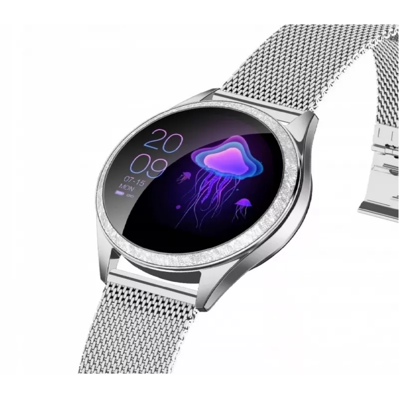 Smartwatch ORO-MED ORO-SMART CRYSTAL SILVER — round metal housing, LCD 240×198, 1.04 inch display, Bluetooth 4.0, waterproof, 120 mAh battery
