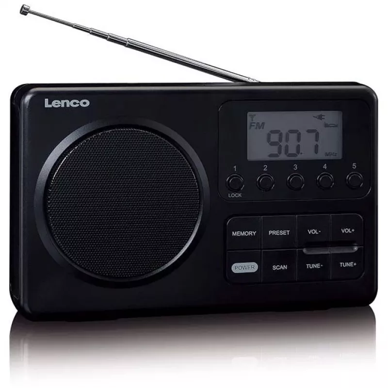Portable radio Lenco MPR-035BK — FM/AM, mains and battery power, 2.5 inch LCD, 20 FM presets, 3.5 mm output
