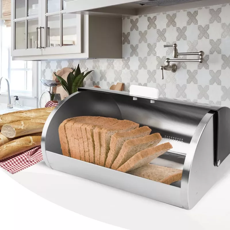 Countertop breadbox Maestro MR-1676 Black — stainless steel, hinged lid, 385×255×190 mm