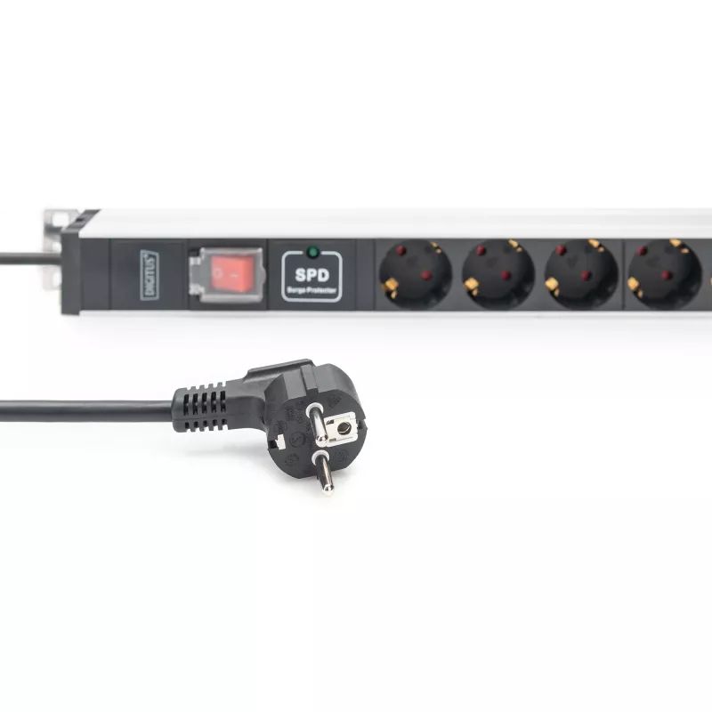 Digitus Socket strip 12-way safety sockets aluminum profile surge protection 2m cable