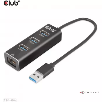 USB Hub CLUB3D USB 3.2 Gen1 Type-A 3 Ports with Gigabit Ethernet