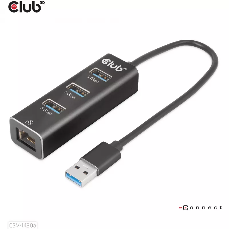 USB Hub CLUB3D USB 3.2 Gen1 Type-A 3 Ports with Gigabit Ethernet