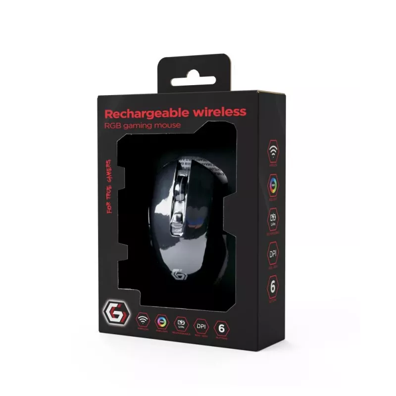 Wireless RF Optical Mouse Gembird MUSGW-6BL-02 — right-hand, 3200 DPI, 6 buttons, black, RGB