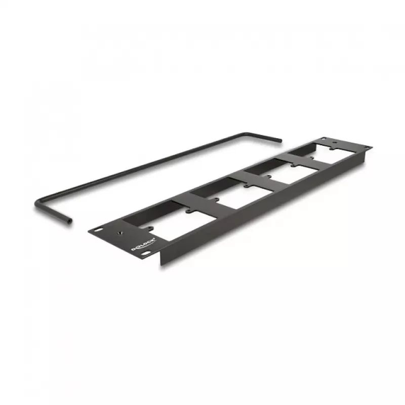 DeLOCK 88195 D-Type 19-inch patch panel with 4 plates, 16 ports, 2U, black