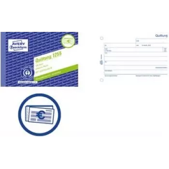 Receipt book AVERY 1255 — preprinted receipts with VAT, detachable copies, A4 pages