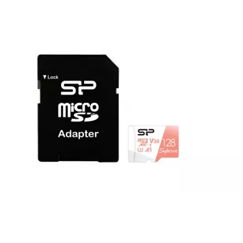 MicroSDXC card Silicon Power Superior 128GB UHS‑I Class 10 U3 V30, 100/80 MB/s, white/peach