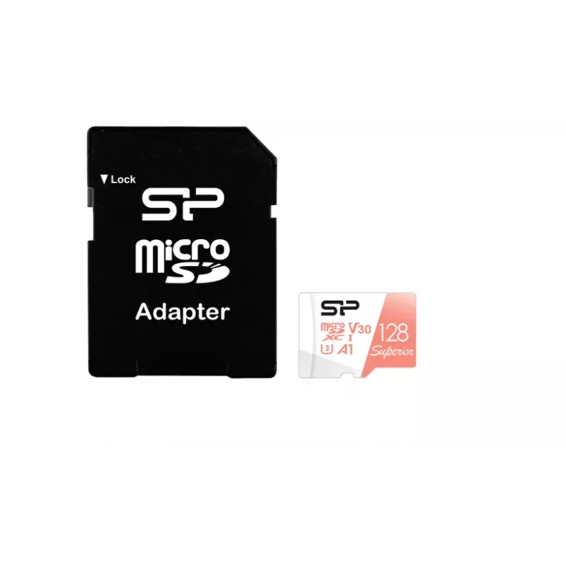 MicroSDXC card Silicon Power Superior 128GB UHS‑I Class 10 U3 V30, 100/80 MB/s, white/peach