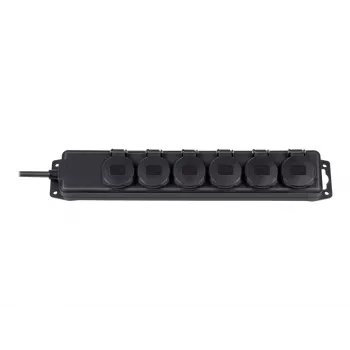 power strip IP44 6-way black 2m H07RN-F 3G1,5 (1159970)