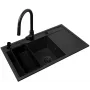 Kitchen sink set PYRAMIS CAMEA 79x50 1B 1D L with IDEA BLACK EDITION mixer tap, granite, 79×50×19 cm, 1 bowl 49×38×19 cm