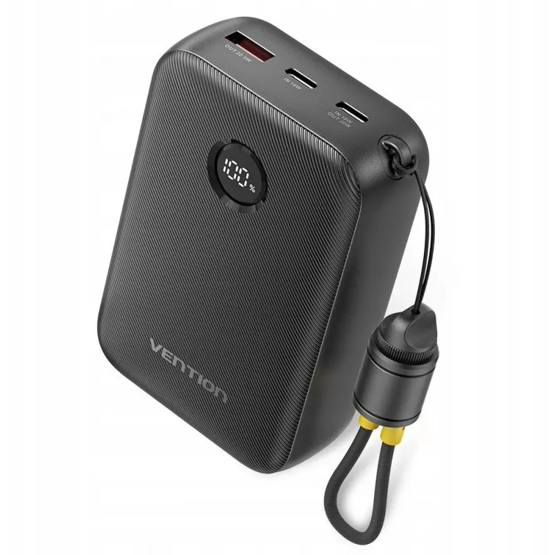 Portable charger Vention FKBB0-C 20000mAh power bank, 1x USB-A + 2x USB-C, Black