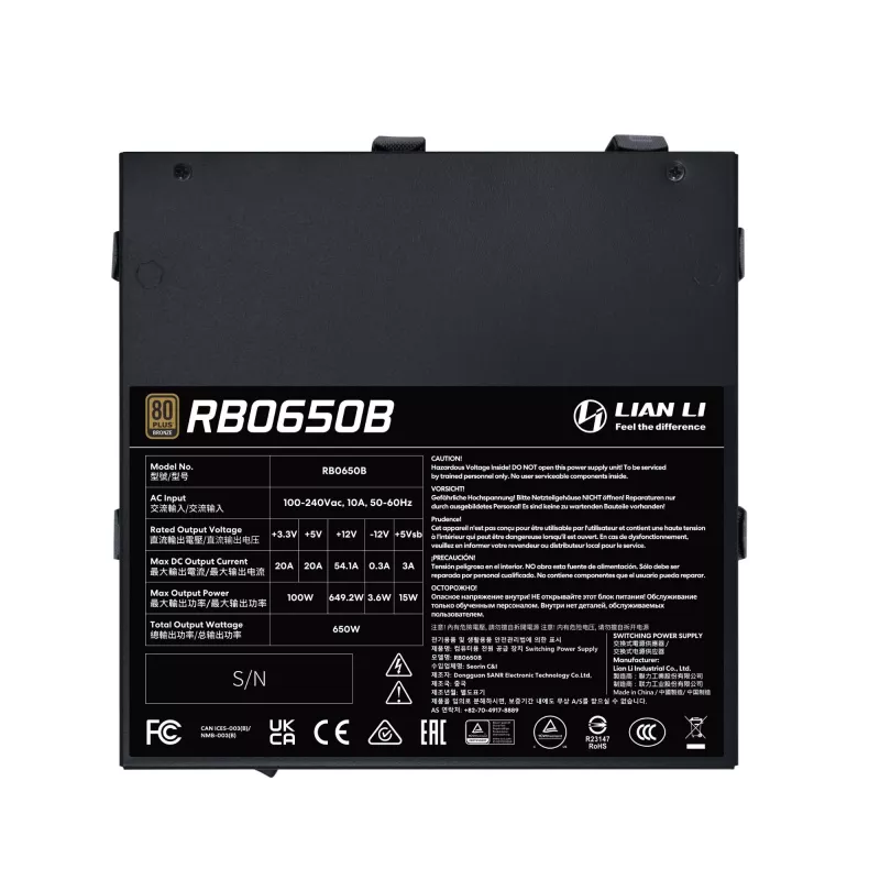 Power supply unit Lian Li RB0650B.B 650 W ATX 24-pin, 80 PLUS Bronze, 135 mm fan, black