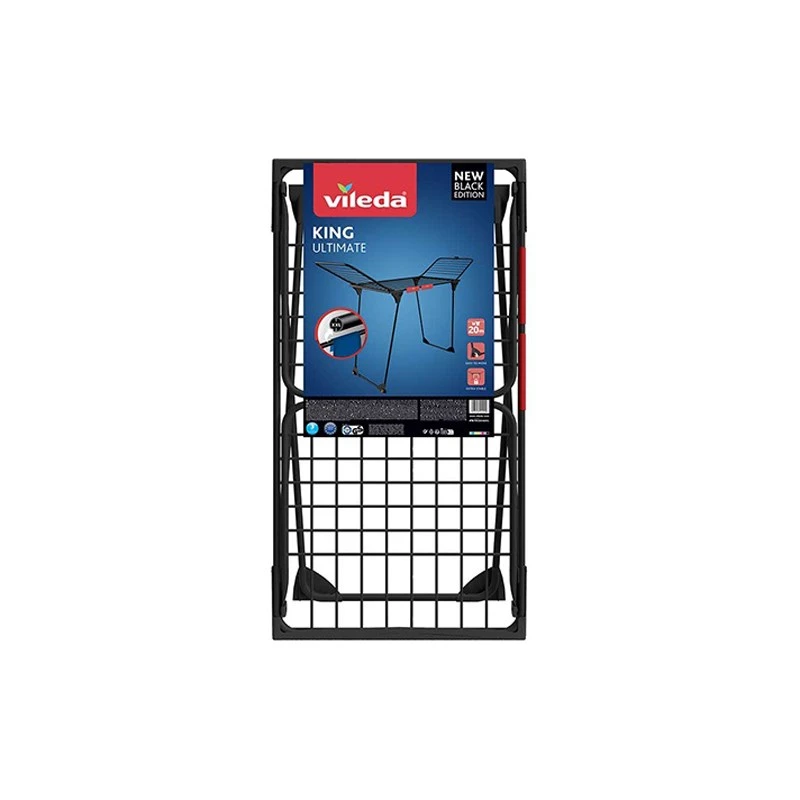 Clothes drying rack VILEDA King Ultimate 174096 — foldable steel stand, 20 m drying space, castor wheels, 112 cm height