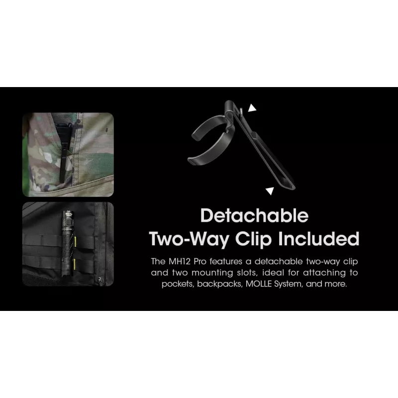 Hand flashlight Nitecore MH12 Pro Black LED 3300 lm USB-rechargeable 5300 mAh, aluminum, 138.5 mm, 81.5 g, waterproof 2 m