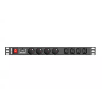 Power distribution unit LANBERG PDU-04E04I-0200-BK — 4× C13 outlets, 16 A, 220–250 V, 2 m cable, 1U horizontal, black