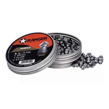 Gun pellets RANGER PRORO 5.5 mm, diabolo shape, silver, 250 pcs, aluminium dispenser